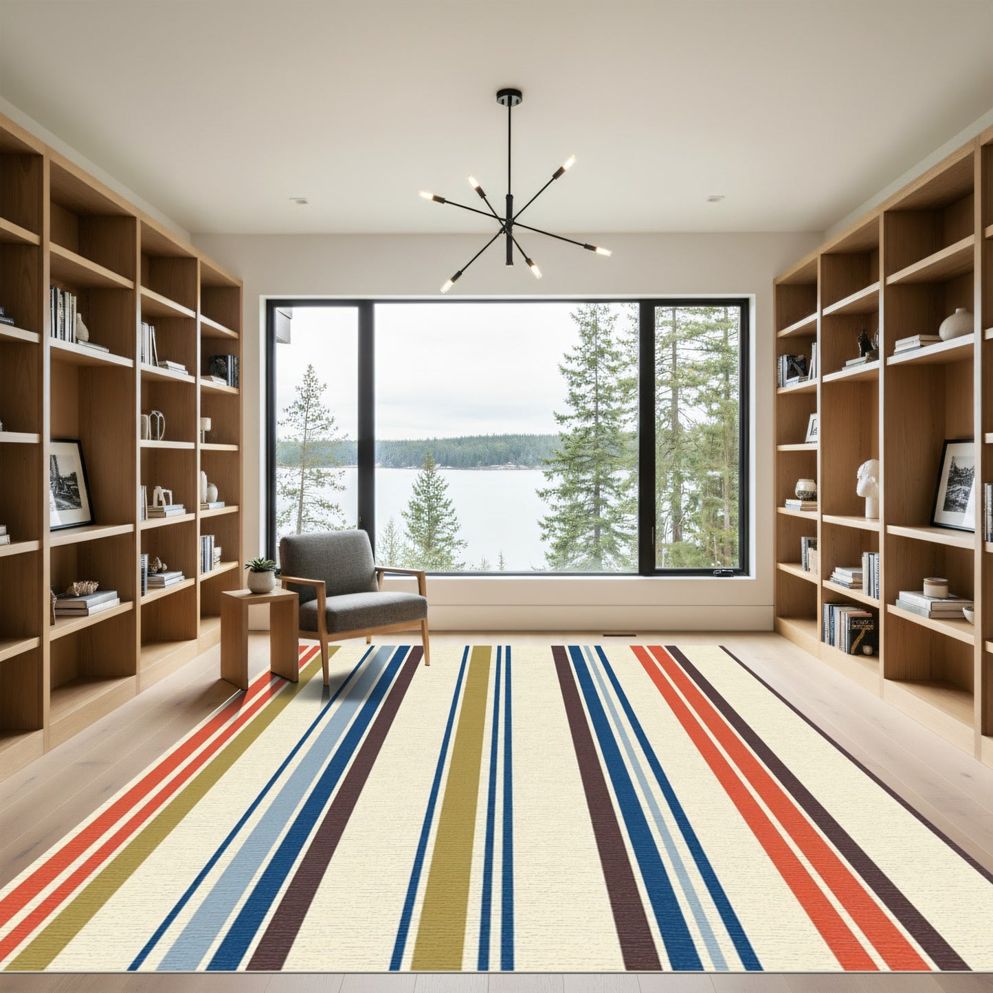Retro Multi Color Stripe Overlay Rug