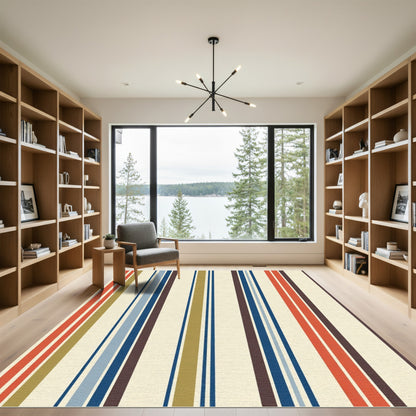 Retro Multi Color Stripe Overlay Rug