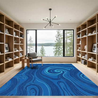Deep Blue Swirl Marble Flow Rug