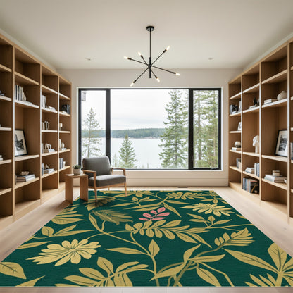 Emerald Jungle Foliage Floral Rug