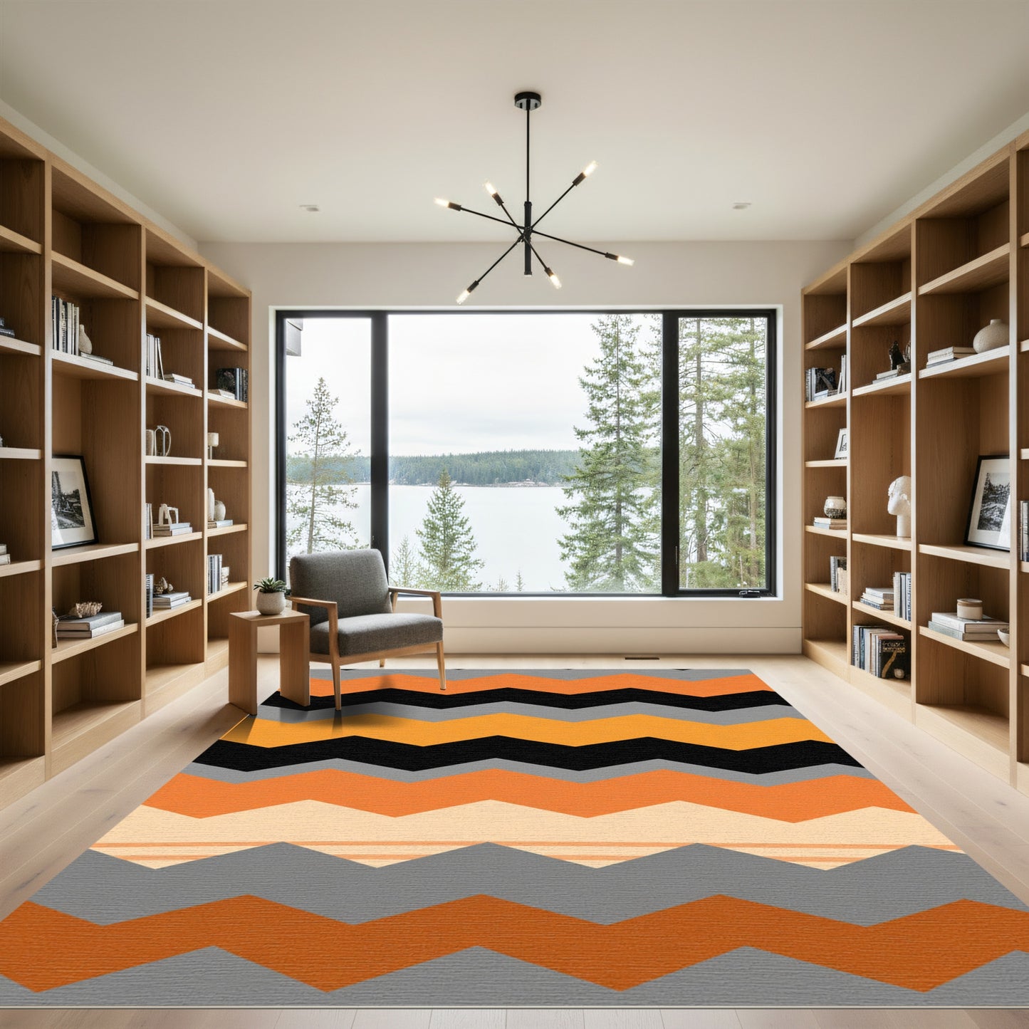 Orange Black Gray Chevron Stripe Rug