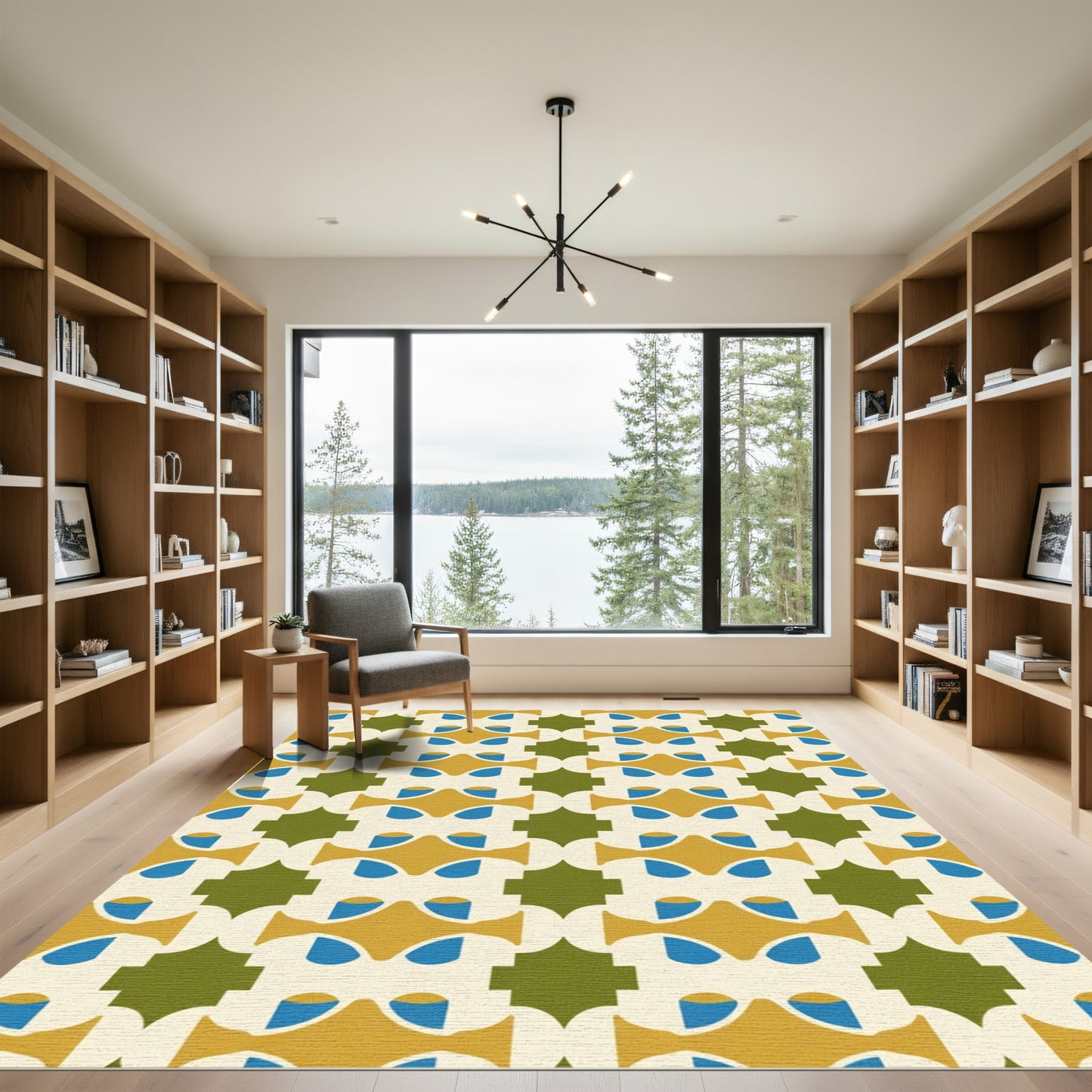 Golden Blue Green Geometric Tessellation Rug