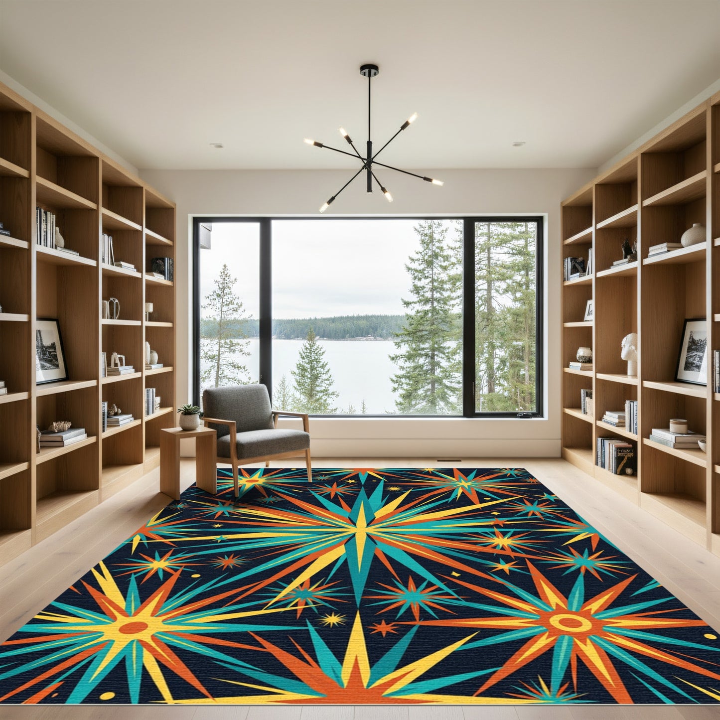 Vibrant Retro Mid-Century Starburst Art Rug
