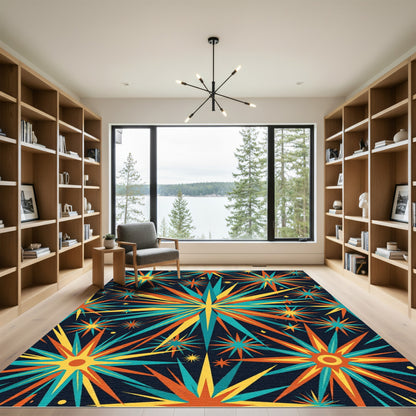 Vibrant Retro Mid-Century Starburst Art Rug