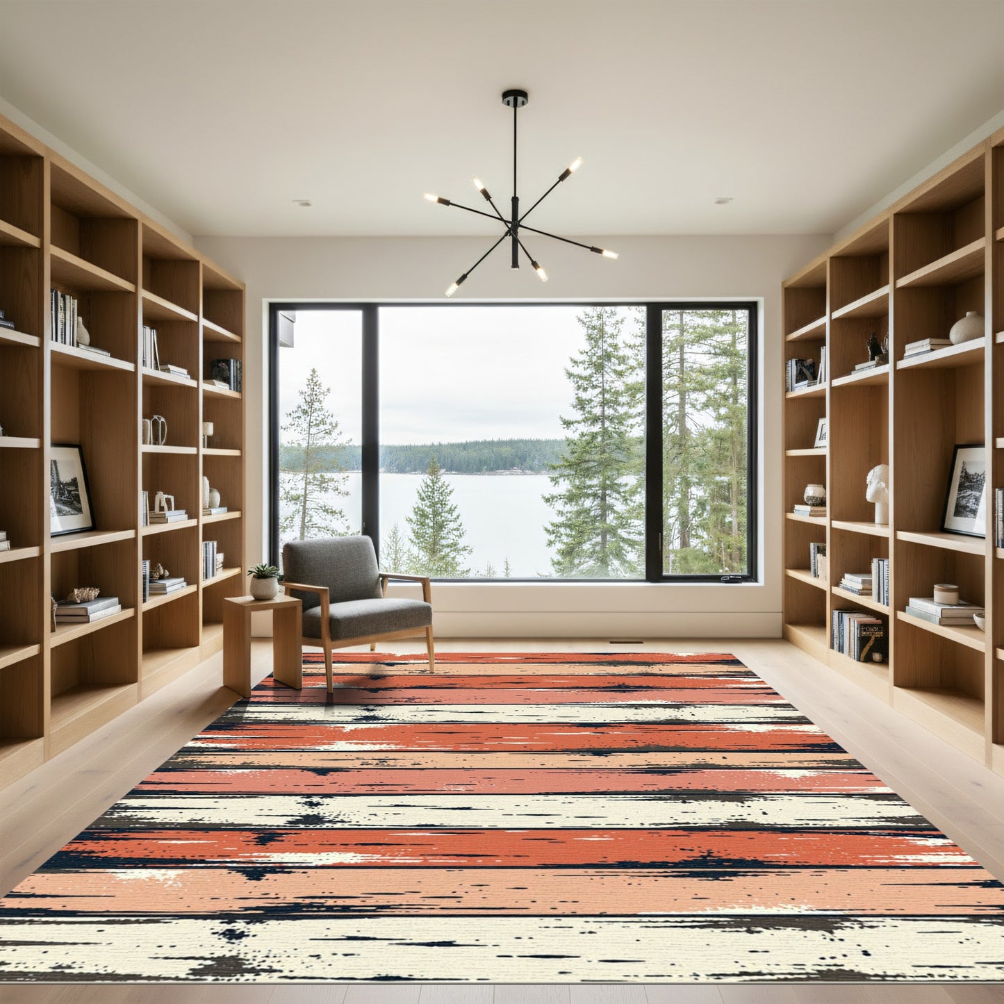 Rustic Distressed Terracotta and Cream Stripes Rug