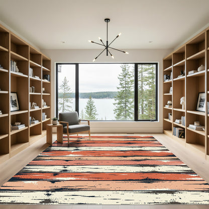 Rustic Distressed Terracotta and Cream Stripes Rug