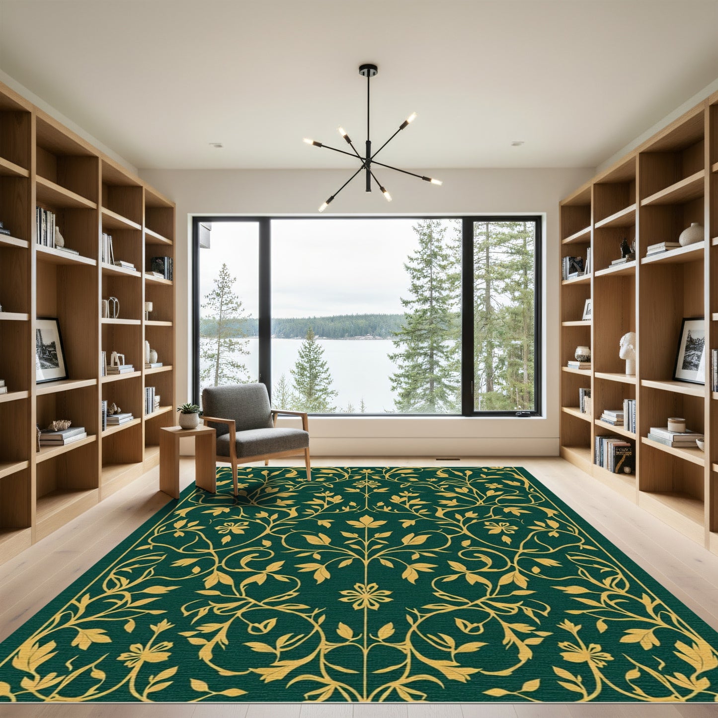 Emerald Gold Vine Woodland Composition Rug