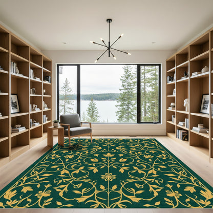 Emerald Gold Vine Woodland Composition Rug