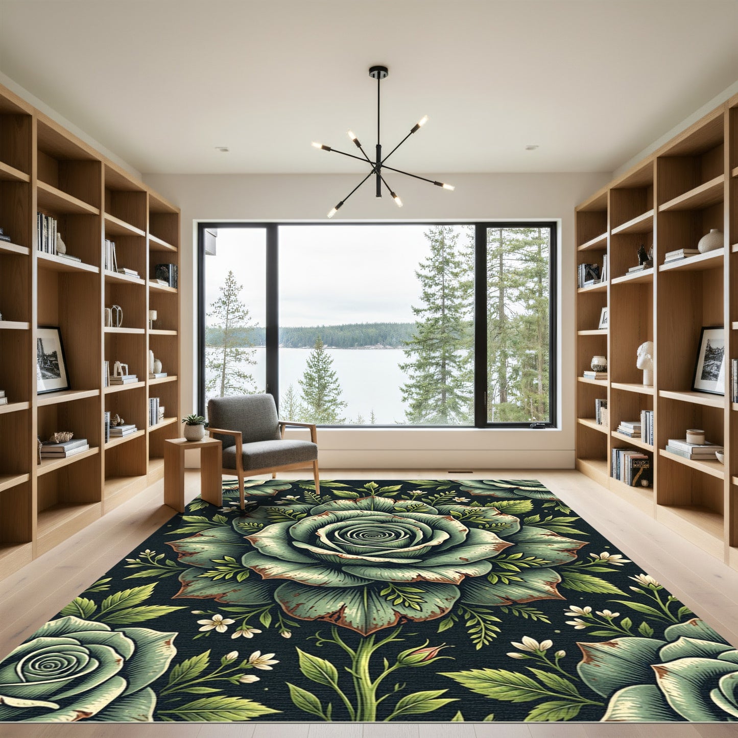 Sage Green Vintage Rose Floral Rug