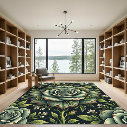 Sage Green Vintage Rose Floral Rug