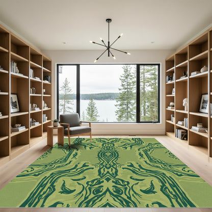 Green Abstract Organic Swirl Rug