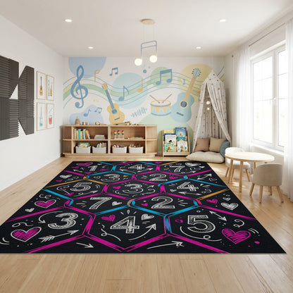 Vibrant Hexagonal Numbers Hearts Arrows Rug