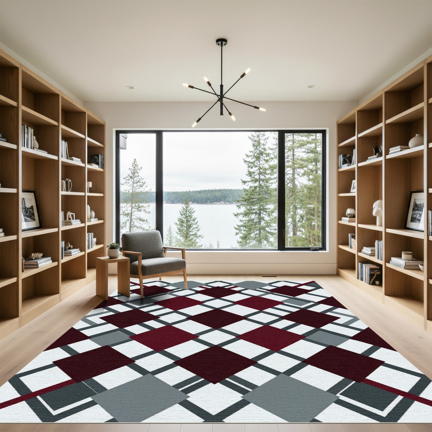 Crimson Gray Diamond Lattice Rug