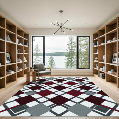 Crimson Gray Diamond Lattice Rug