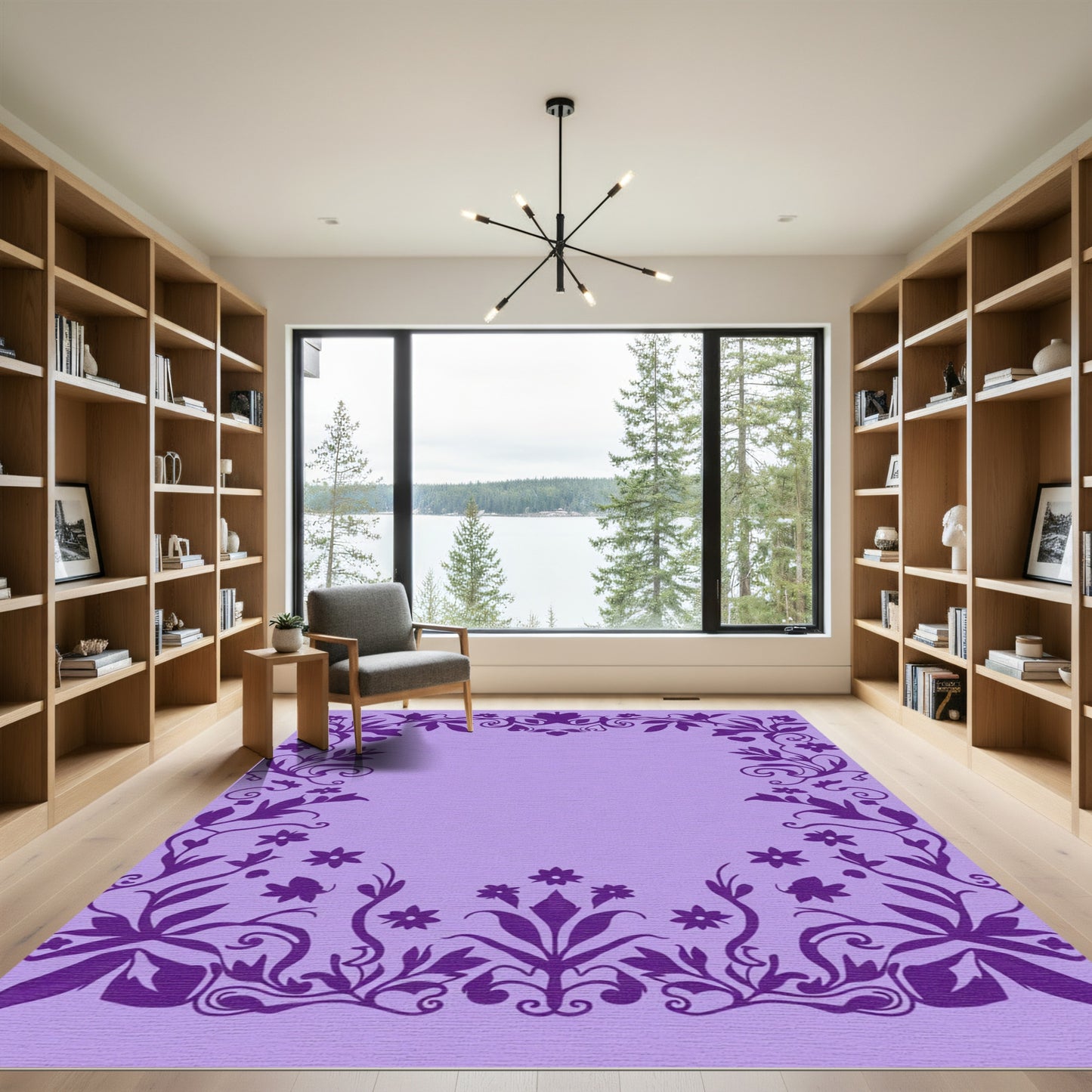 Purple Floral Vine Heart Border Rug