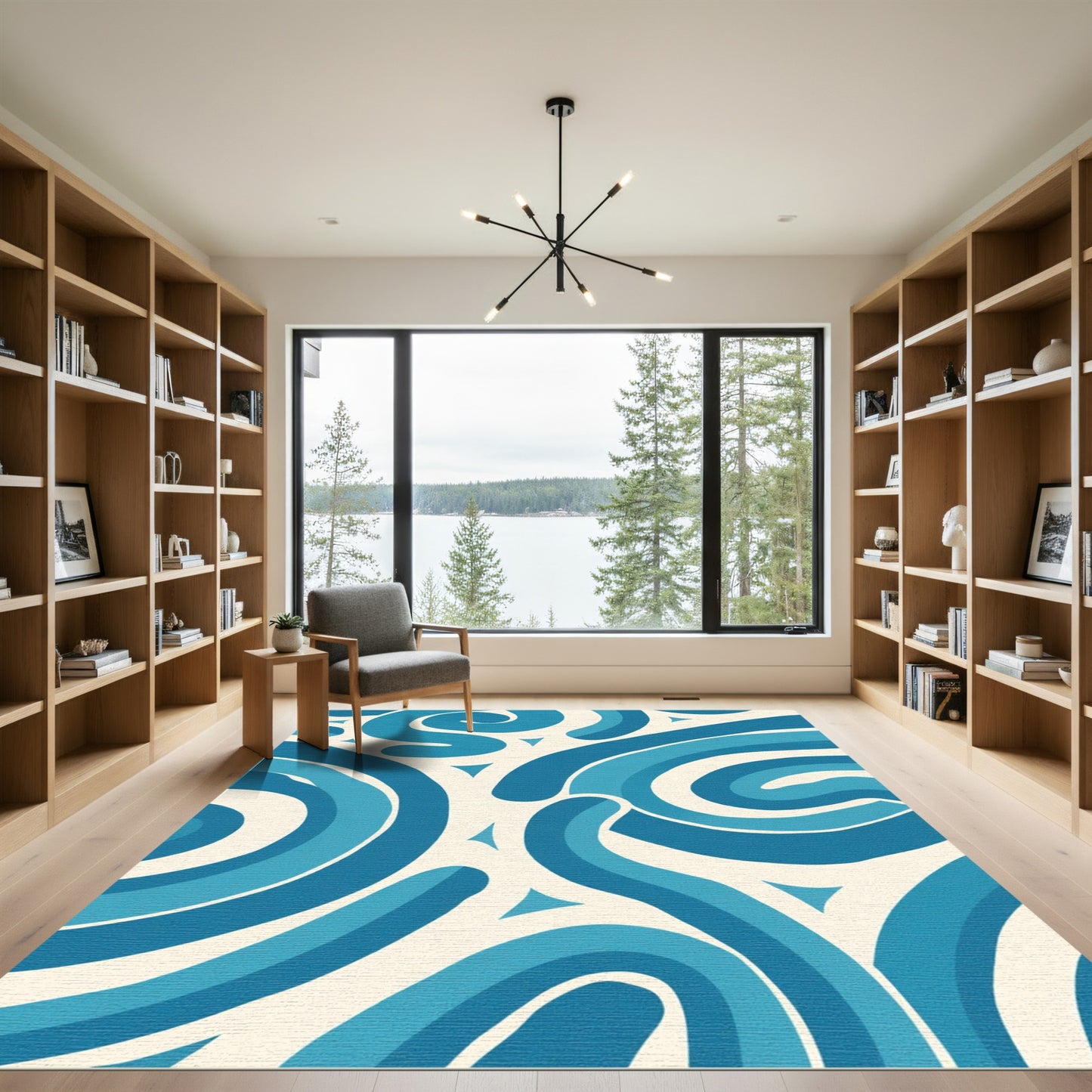 Oceanic Blue Swirls Abstract Rug