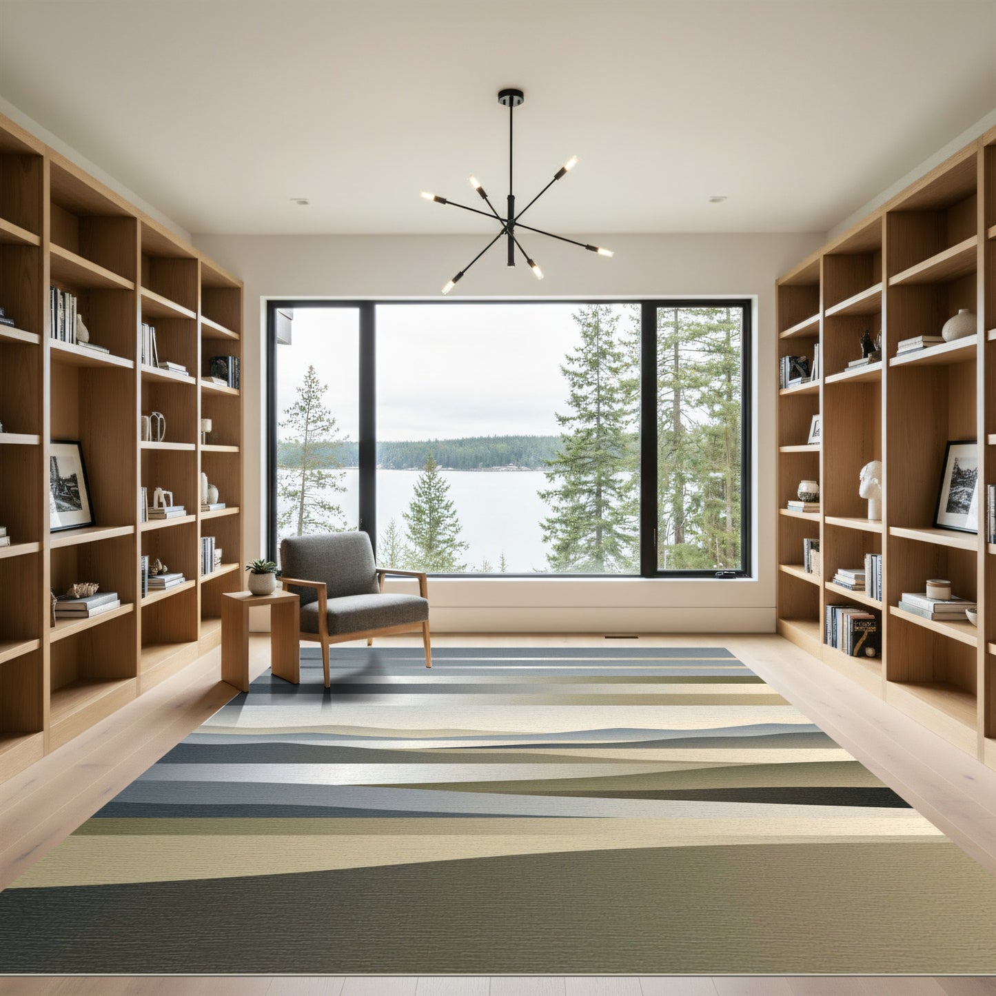 Modern Metallic Horizon Gradient Landscape Rug
