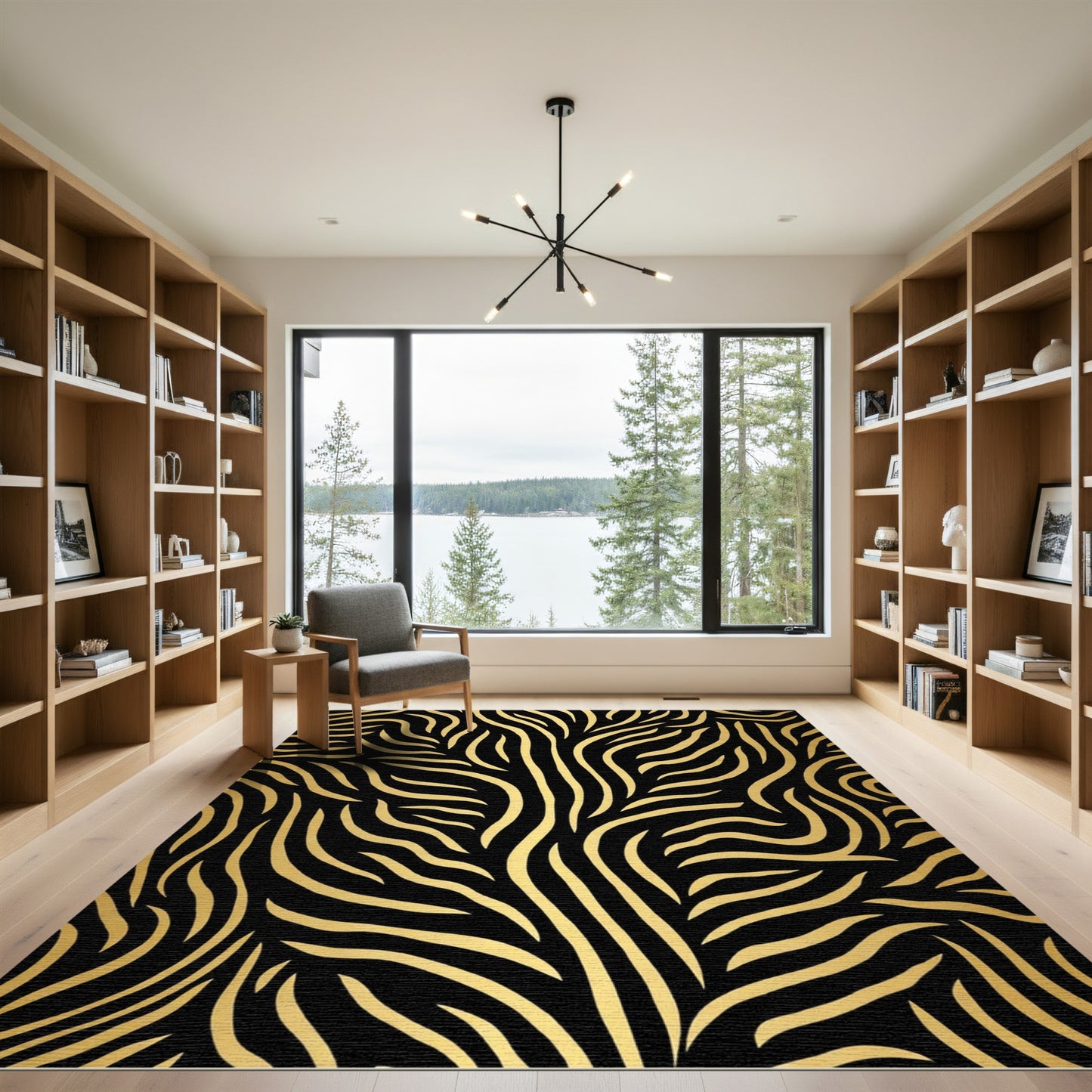 Bold Black Golden Zebra Stripes Rug