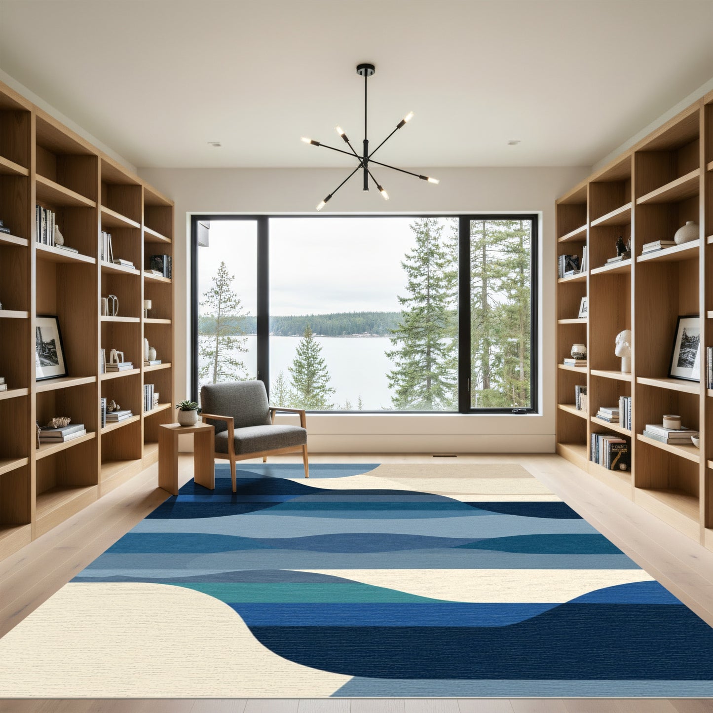 Coastal Wave Abstract Blue Geometric Rug