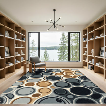Abstract Gray and Earth Tone Bubbles Rug