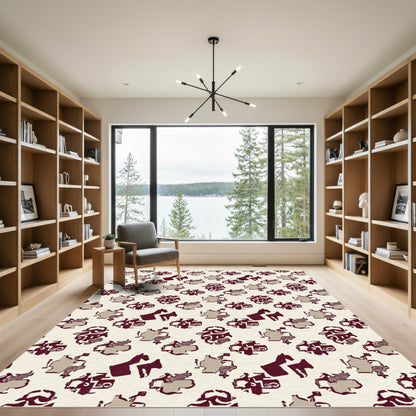 Deep Cranberry Equestrian Abstract Pattern Rug