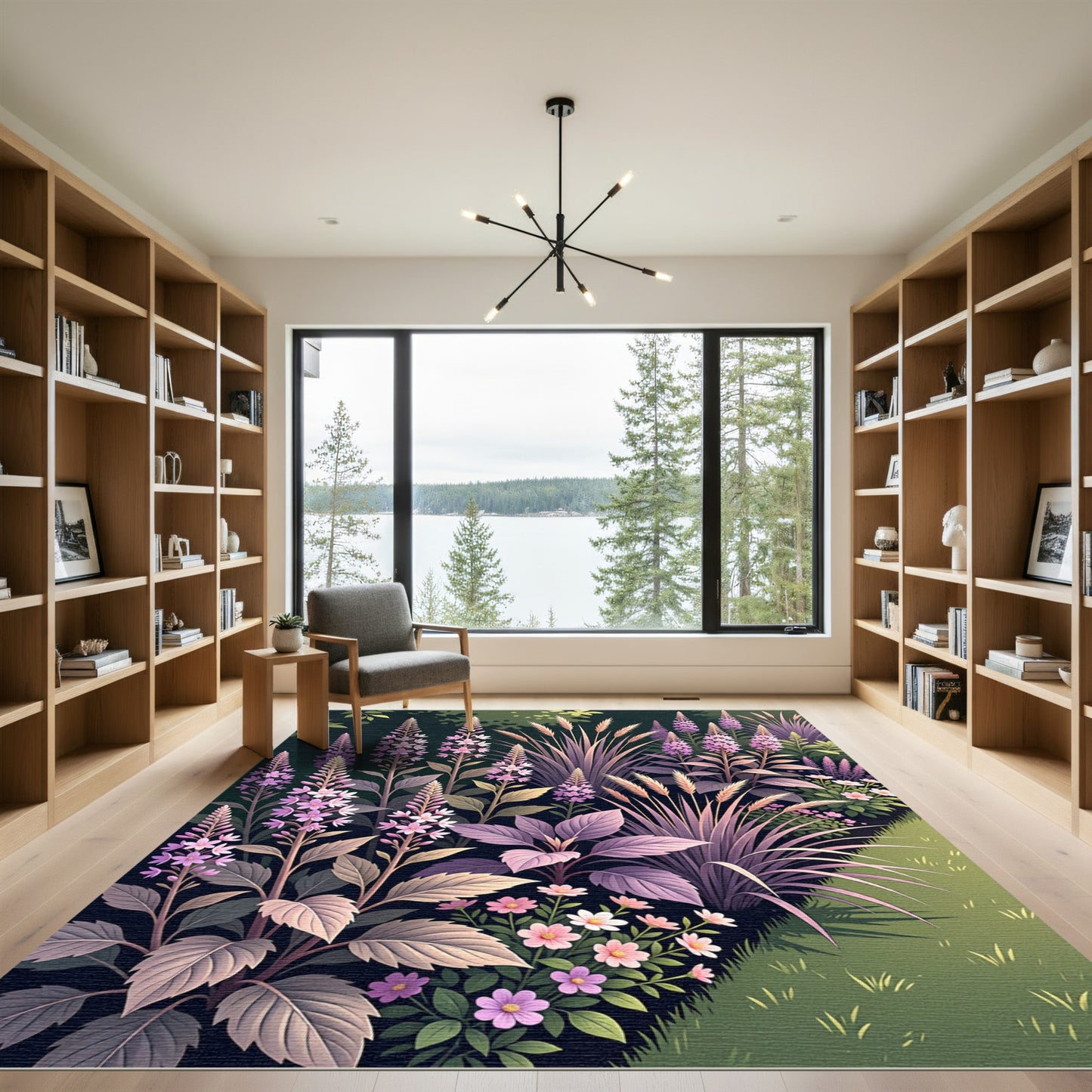 Purple Spiked Flowers Grass Garden Rug