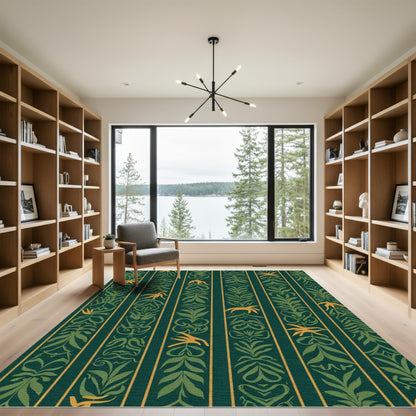 Deep Green Golden Tropical Stripe Rug