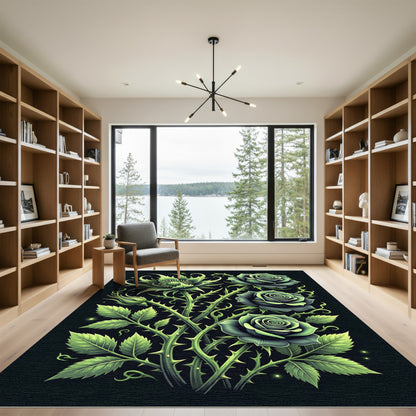 Gothic Green Rose and Thistle Botanical Rug