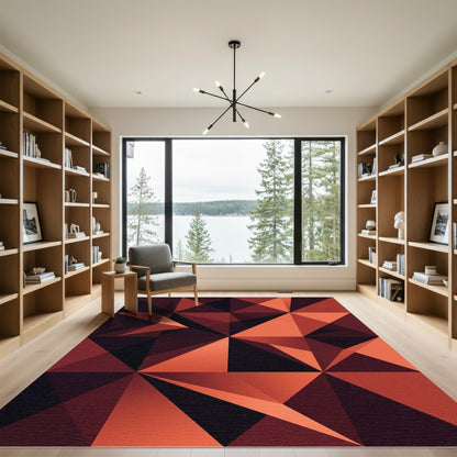 Geometric Terracotta Red Abstract Angular Rug