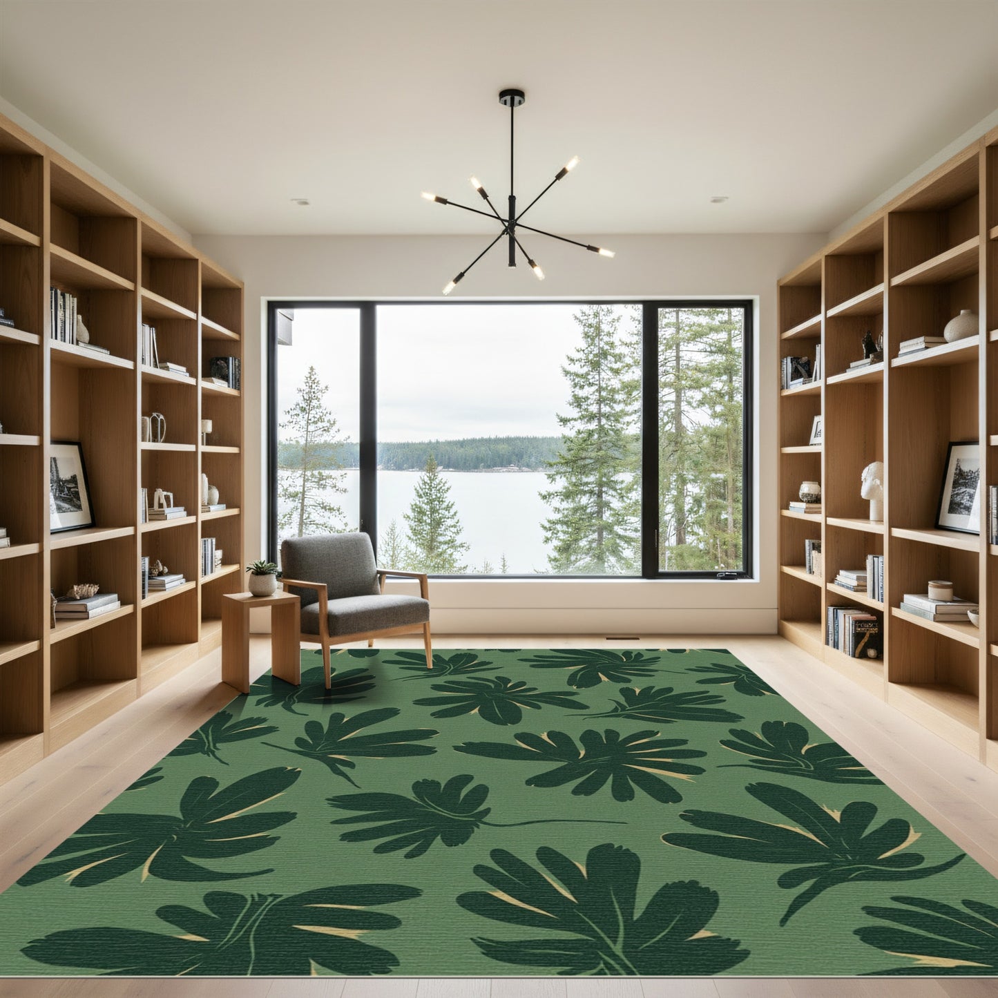Deep Forest Green Leafy Bloom Rug