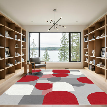 Red White Gray Abstract Geometric Shapes Rug
