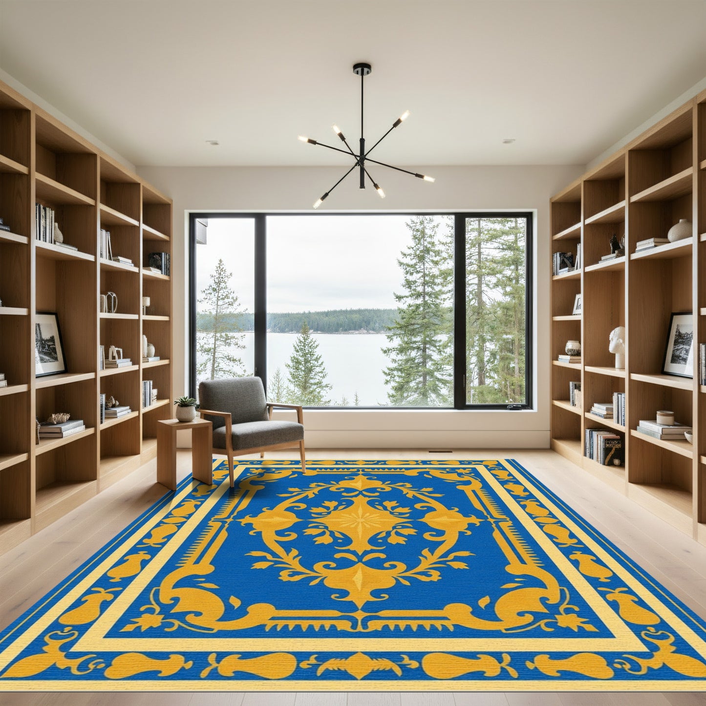 Grand Royal Blue Gold Medallion Rug