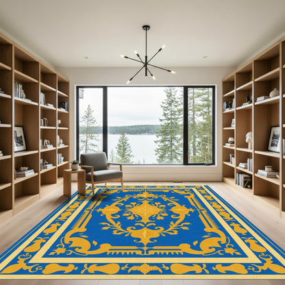 Grand Royal Blue Gold Medallion Rug