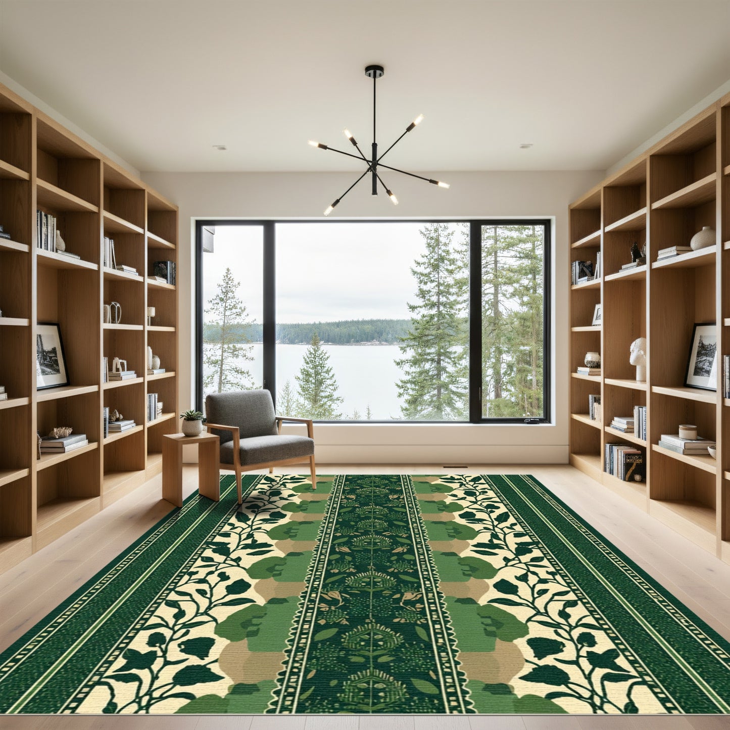 Emerald Green Botanical Stripe Medallion Rug