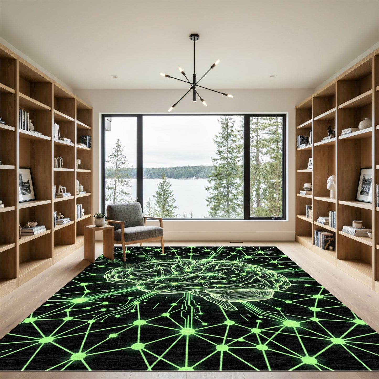 Neon Cybernetic Brain Neural Network Rug