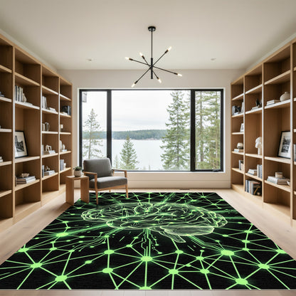 Neon Cybernetic Brain Neural Network Rug