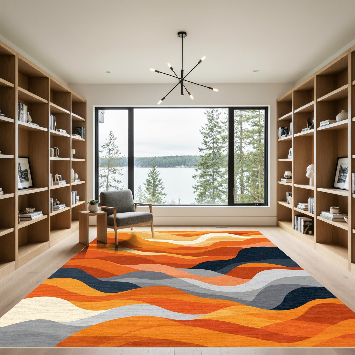 Warm Orange Abstract Layered Waves Rug