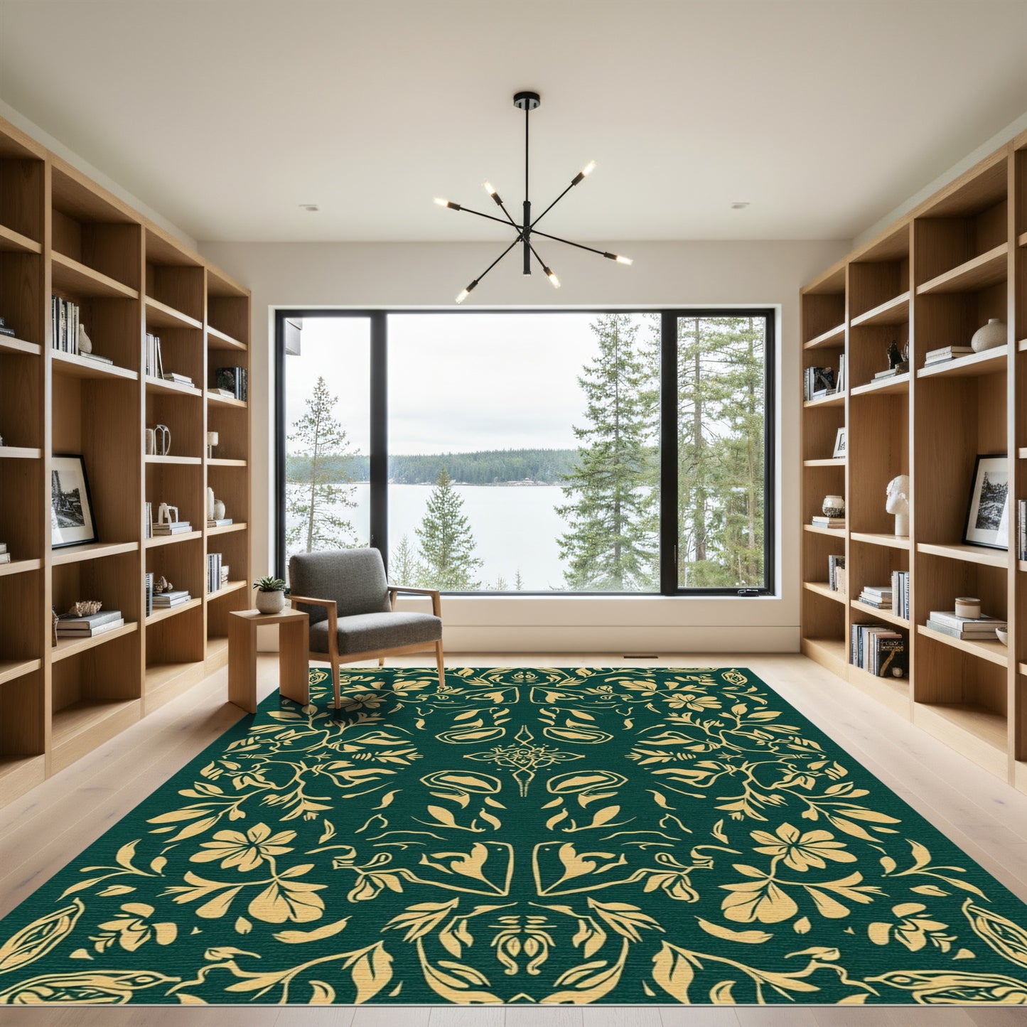 Emerald Gold Floral Garland Medallion Rug