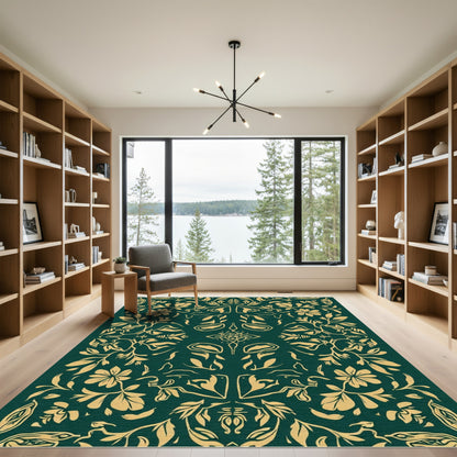 Emerald Gold Floral Garland Medallion Rug