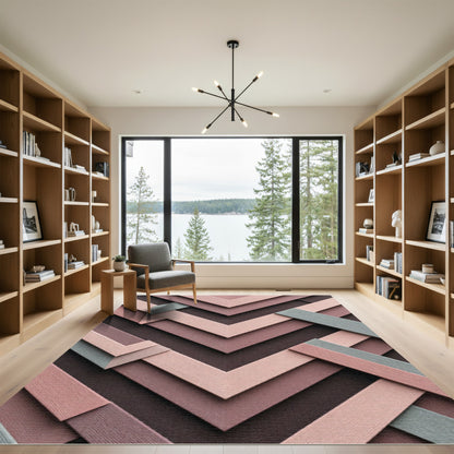 Mauve Timber Geometric Chevron Rug