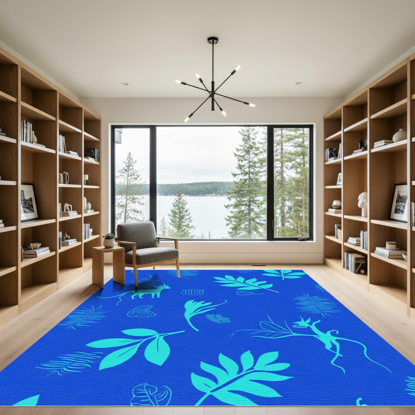 Turquoise Fauna Leafy Blue Composition Rug