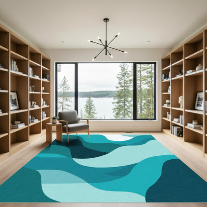 Wavy Teal Blue Abstract Layers Rug