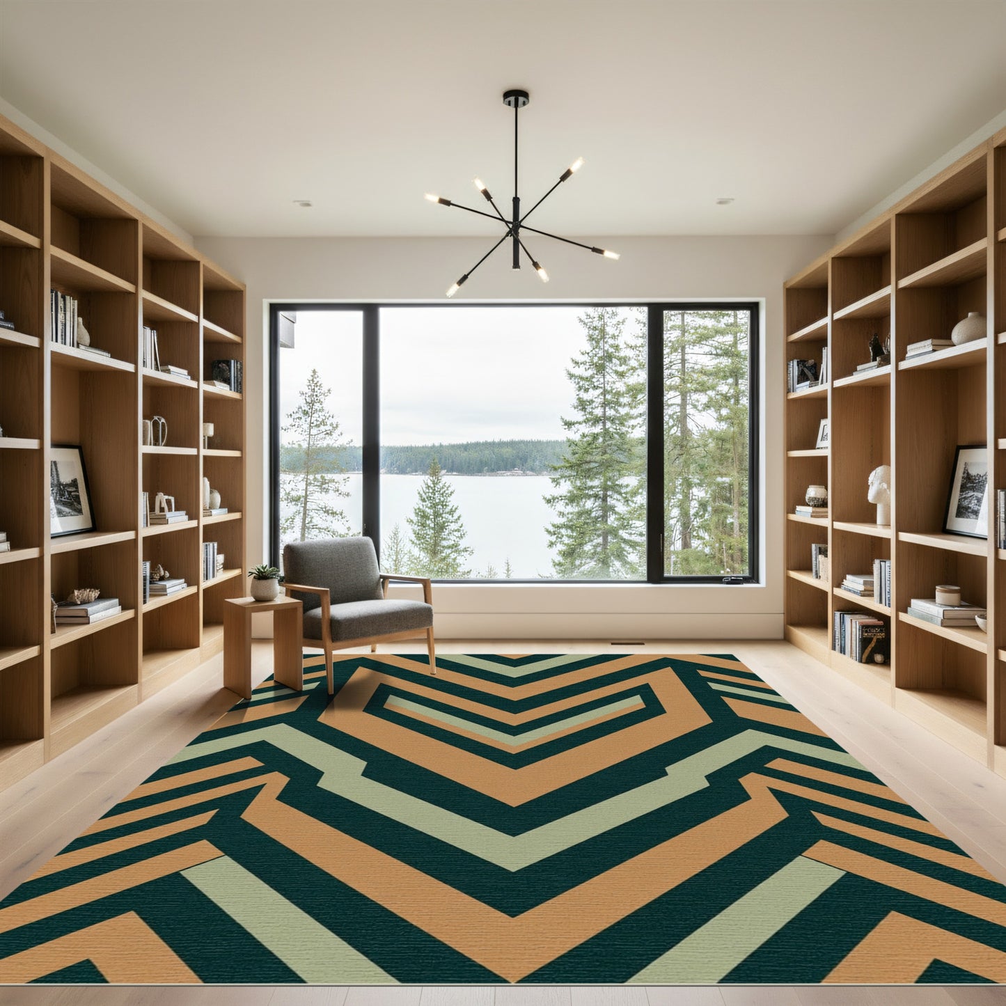 Terracotta Beige Geometric Chevron Pattern Rug