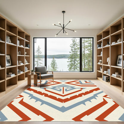 Geometric Red Blue Tribal Shape Rug