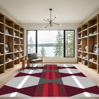 Geometric Hexagon Stripes Burgundy Rug