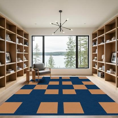 Modern Tan Square Checkered Rug