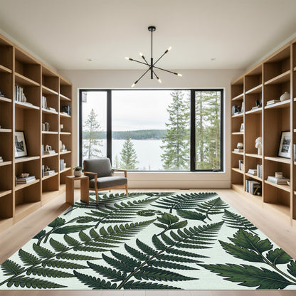 Deep Forest Fern Botanical Pattern Rug