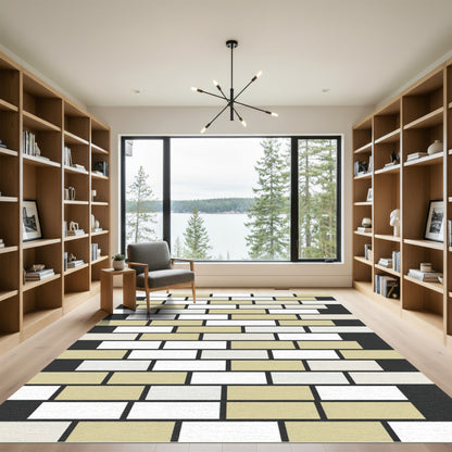 Neutral Geometric Block Grid Rug