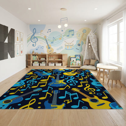 Vibrant Electric Guitars Notes Navy Rug