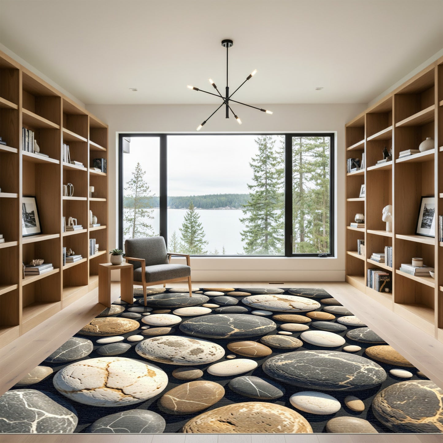 Earthy Gray Pebble Stone Nature Rug